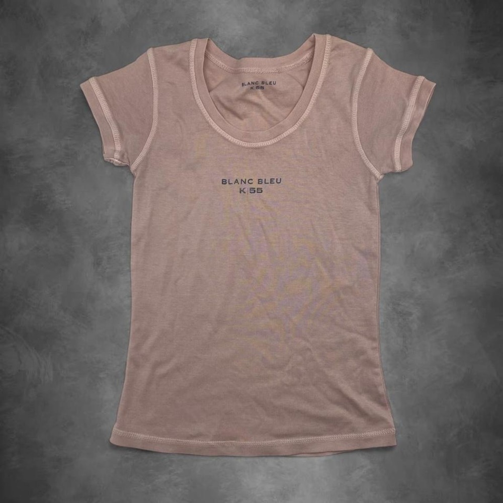 Y2K Euro Designer Baby Tee in Muted‎ Pink 90s RARE Blanc Bleu Women's Small